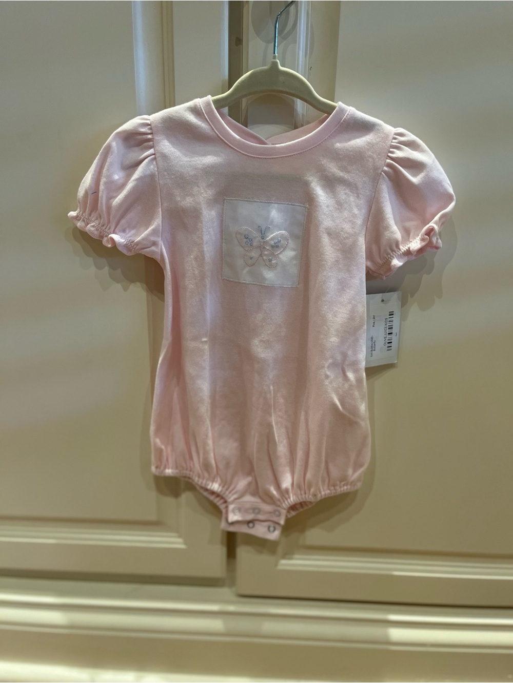 Baby Pink Butterfly Puff-Sleeve One-Piece Bodysuit
